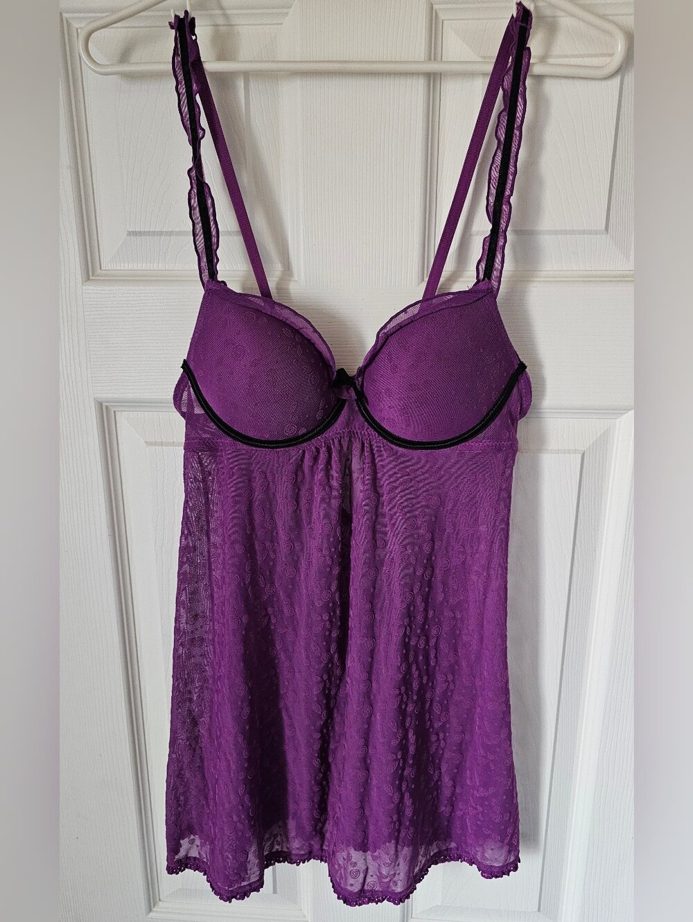 Per Lei Purple Lace & Mesh Underwire Babydoll Lingerie Chemise - Size M
